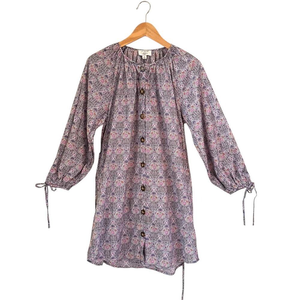 J. Crew Liberty Fabric Club Nouveau Button-Front Dress With Belt Sz Small Cotton